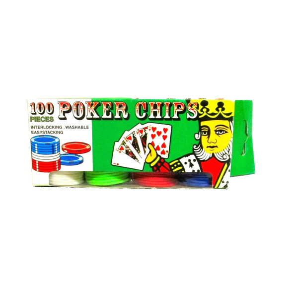 Justen Poker Chips, Set of 100, Plastic, Interlocking, White, Green, Red, Blue - Picture 1 of 2